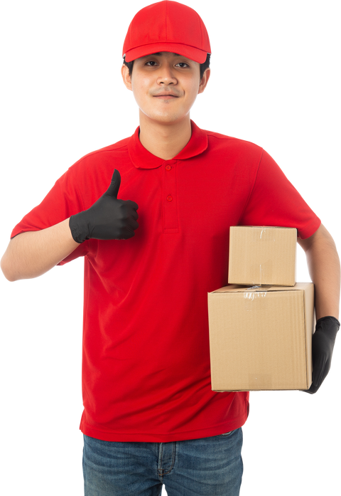 Asian Delivery Man doing Thumbs up 